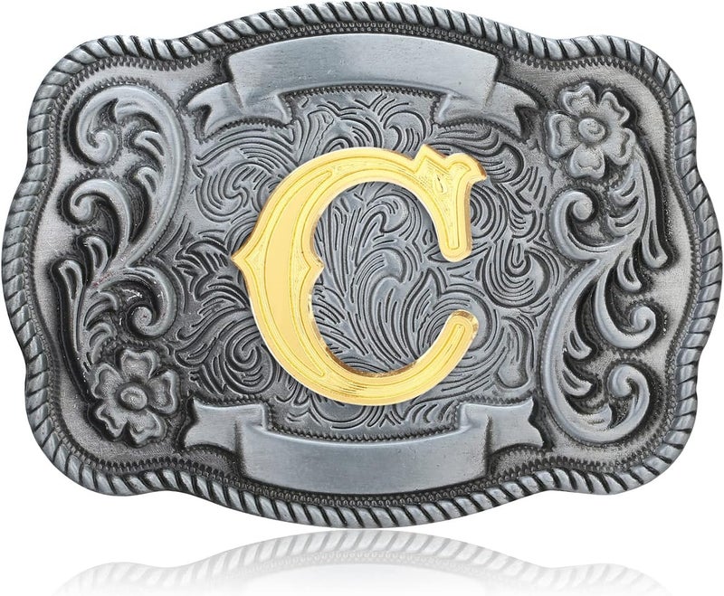 QQA Western Cowboy/Cowgirl Initial Belt Buckle Letter ABC to Z Upgrade Design for Men and Women - Image 1